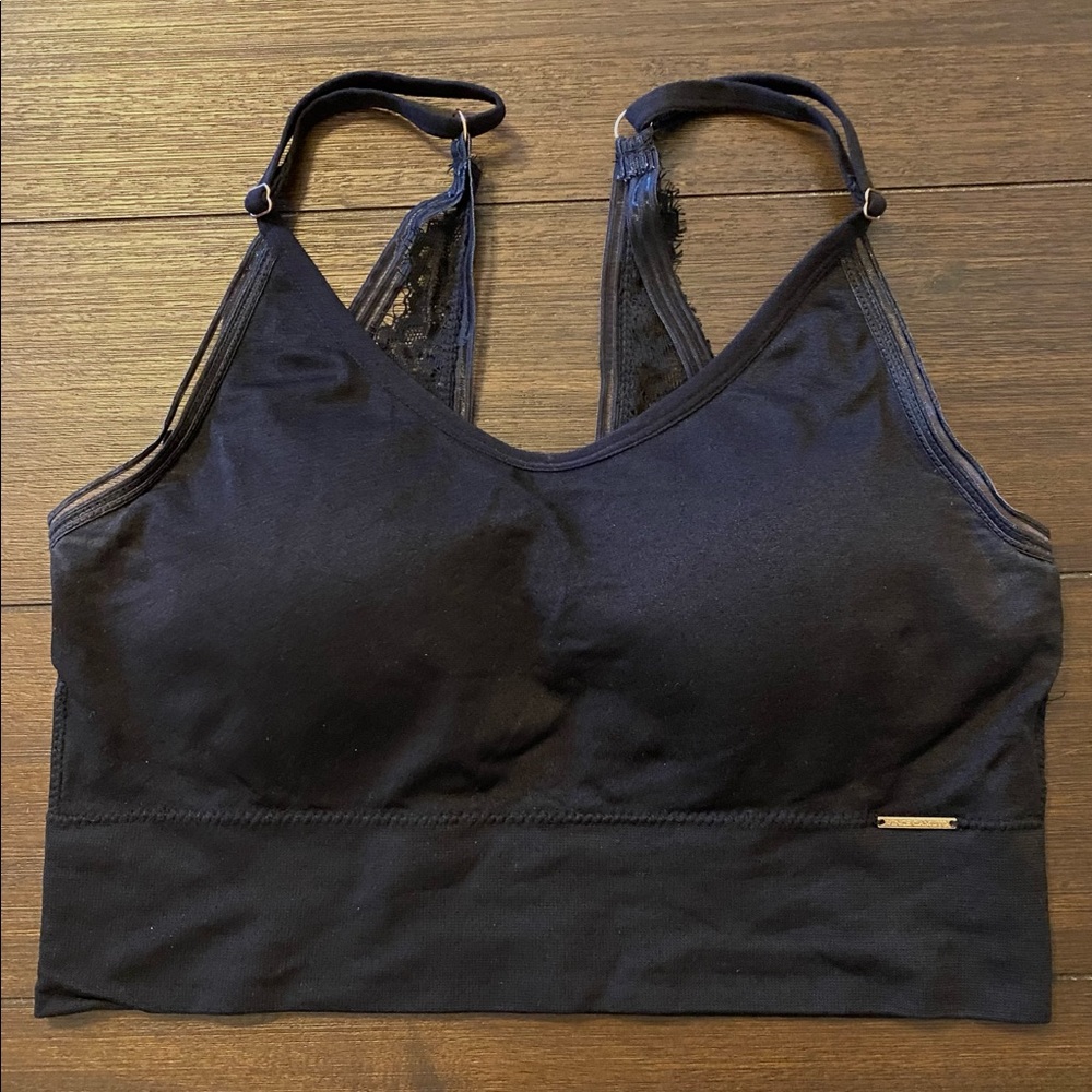 VINCE CAMUTO Black ATHLETIC BRA Removable Pads Size Large Adj Straps